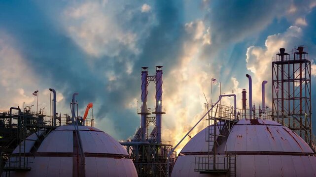 Petroleum industrial With Moving Cloud background.  Crude oil production from the ground. petroleum refinery Concept.