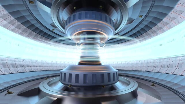 3d rendering smr or small modular nuclear fusion reactor core with magnetic ring 4k footage