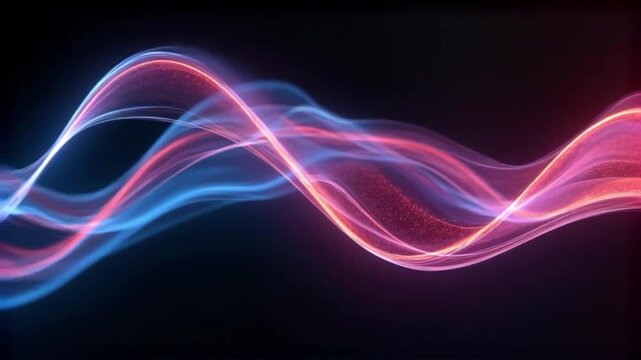 Vibrant wavy lines in blue and red on a dark background.