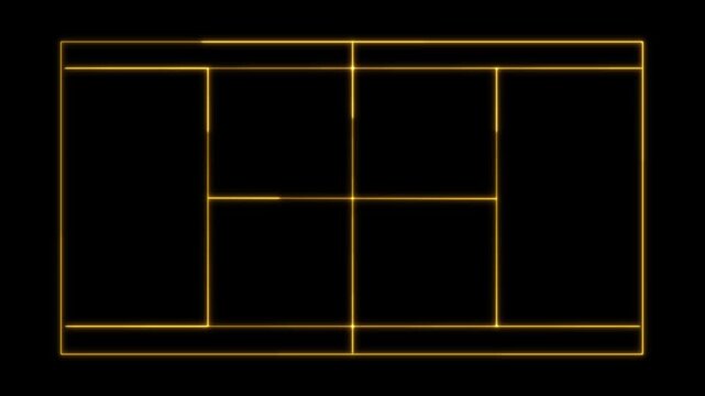 Pickleball sports stadium neon glowing animation on black background. Neon soccer area. Sports stadium icon glow effect. neon lights match football field.