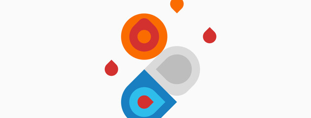 Abstract colorful shapes, circles, droplets. Minimalist design, flat illustration, simple composition. Light background.