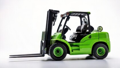 Bright Green Forklift Model Isolated on a White Background for Industrial Use.