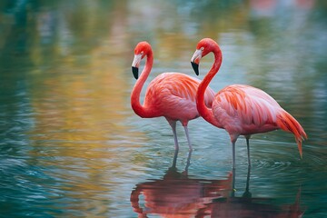pink flamingos in water