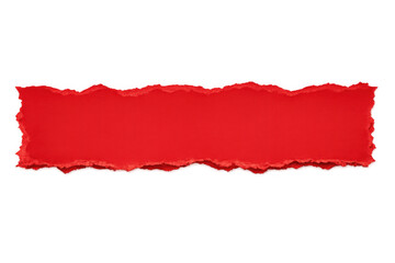 Red horizontal torn paper strip with jagged edges providing empty space for text or message on transparent background