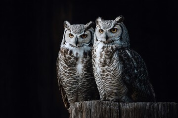 two owls resting on branch