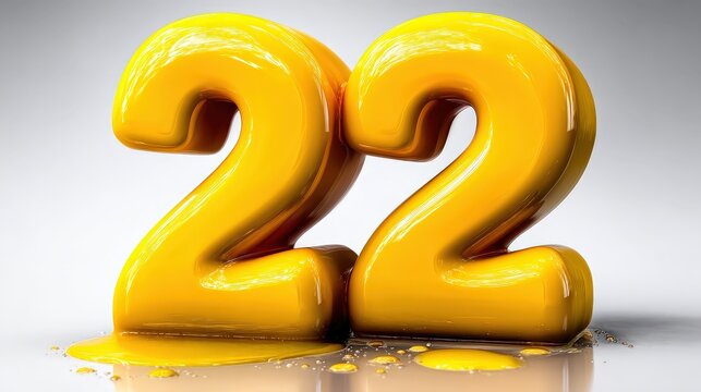 Glossy Yellow Melting Number 22 3D Liquid Texture Render