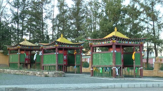 MONGOLIA, ULAANBAATAR - August 30, 2013: The territory of the Buddhist monastery Gandan.