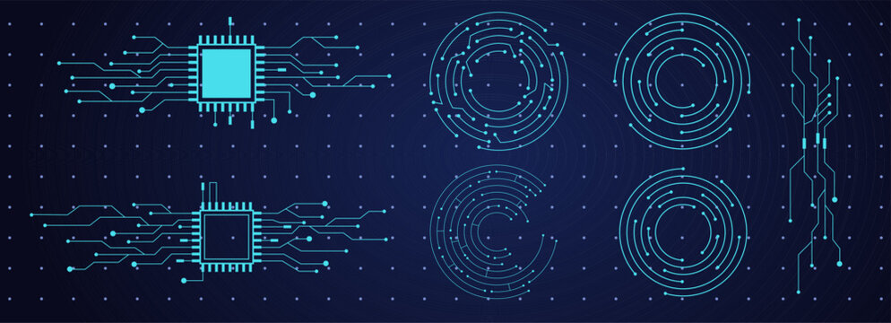 Technology circuit board texture, circle line dots connection.. Electronic motherboard illustration. data, electrical board, cpu. Innovative Electronic Network. Technology background, design elements