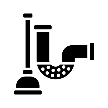 Clogged drain cleaning sink plumbing service solid glyph icon
