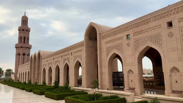 Sultan Qaboos Grand Mosque in Muscat, a famous religious landmark known for its stunning Islamic architecture and design.