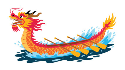 Colorful dragon boat illustration with traditional asian long boat and dragon head on water celebrating dragon boat festival culture tradition and heritage