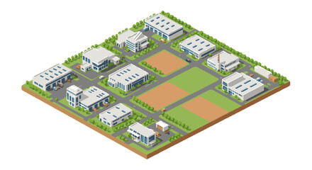 Obraz premium Industrial park isometric layout with factories warehouses logistics centers and business offices
