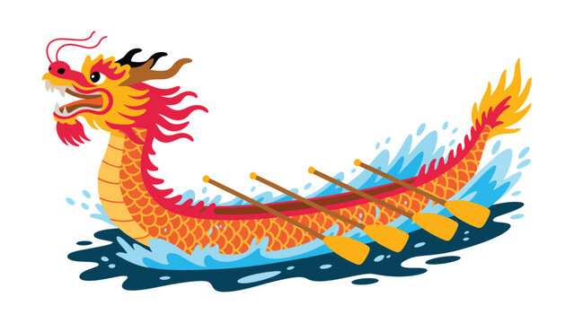 Colorful dragon boat illustration with traditional asian long boat and dragon head on water celebrating dragon boat festival culture tradition and heritage
