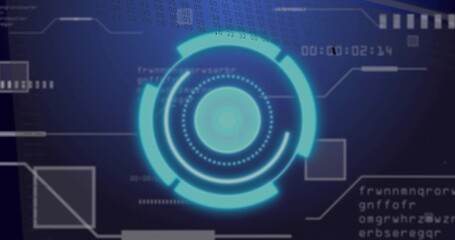 Displaying central cyan multi-ring HUD on dark gradient, showing dotted ring, segmented arcs, timer
