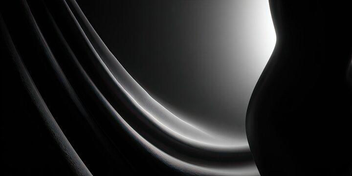 Silhouette of a woman's torso next to flowing, draped fabric, under a light gradient