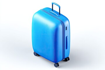 A vibrant blue, modern suitcase with a telescoping handle, sitting on a white background