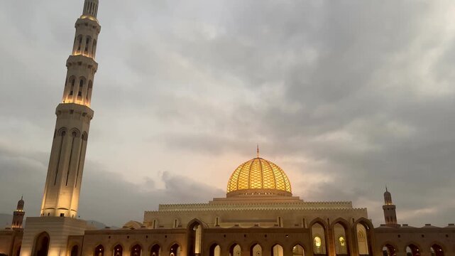 Sultan Qaboos Grand Mosque in Muscat, a famous religious landmark known for its stunning Islamic architecture and design.