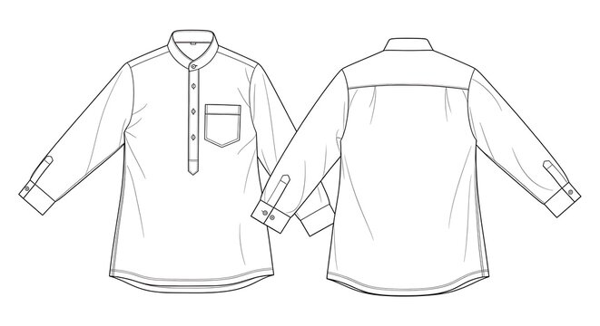 Front and back illustration of a long-sleeved shirt with a pocket and buttons