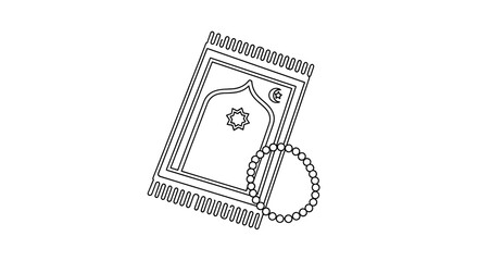 Fototapeta premium Illustration of a prayer mat with a rosary hanging from it, depicted in a simple line art style