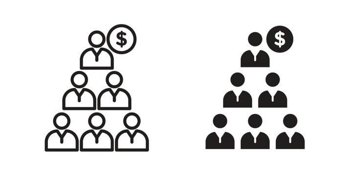 Ponzi scheme icons in simple black style symbol sign for apps and website