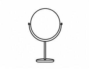 Fototapeta premium Line drawing of a circular tabletop mirror, outline style, simple design, clear background
