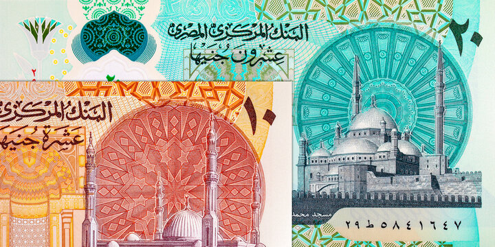 20 and 10 Pounds Egypt. National currency of Egypt. Polymer money.