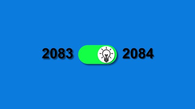 Year 2083 to 2084 toggle switch with light bulb icon on blue background image photo