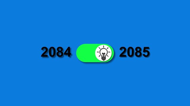 Year 2084 to 2085 toggle switch with light bulb icon on blue background image photo