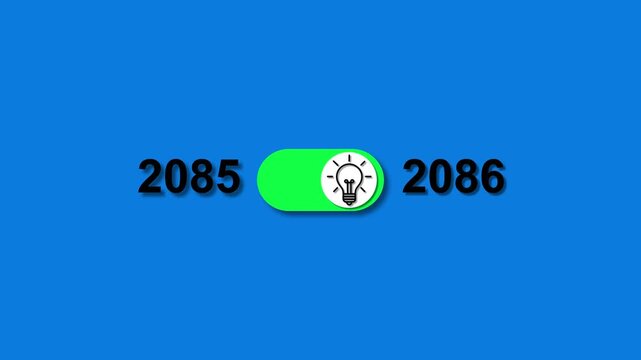 Year 2085 transitioning to 2086 with a glowing lightbulb on a toggle switch image photo