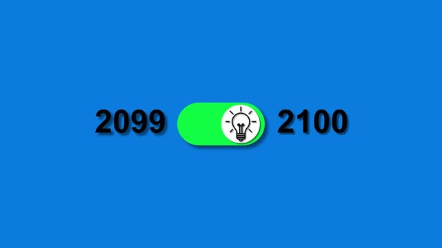 Year 2099 to 2100 transition with light bulb icon on toggle switch change