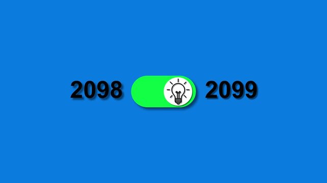 Year 2098 transitioning to 2099 with an illuminated lightbulb on a toggle switch image photo