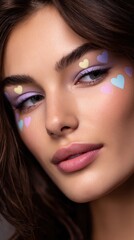 Fototapeta premium Romantic Valentine's Day Makeup with Colorful Hearts and Love