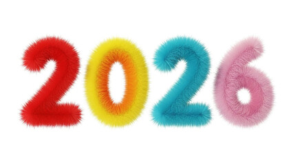 Vibrant fuzzy numbers displaying the year 2026 in colorful fun