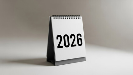 Modern desk calendar displaying 2026 on white background