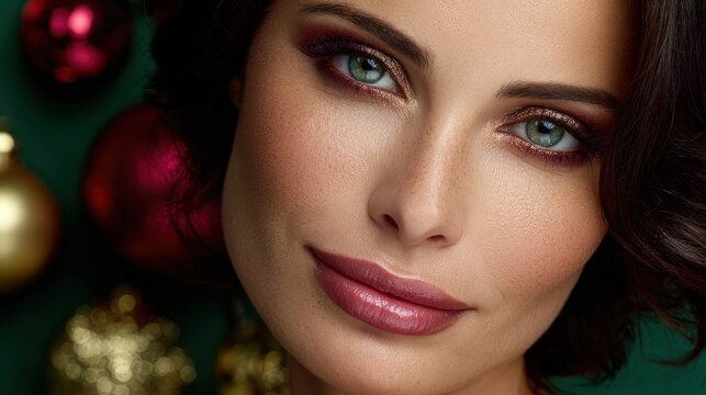 Glamorous Festive Makeup on Beautiful Woman with Green Eyes