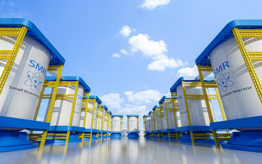 Group of smr or small modular nuclear reactors power plant