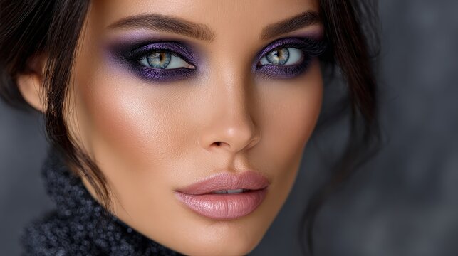 Stunning Purple Smokey Eye Glamour Makeup Portrait