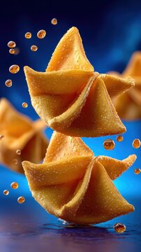 Golden Fried Crab Rangoon Wontons with Liquid Splashes