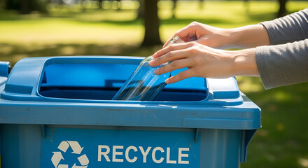 Recycling bin with person disposing waste outdoors