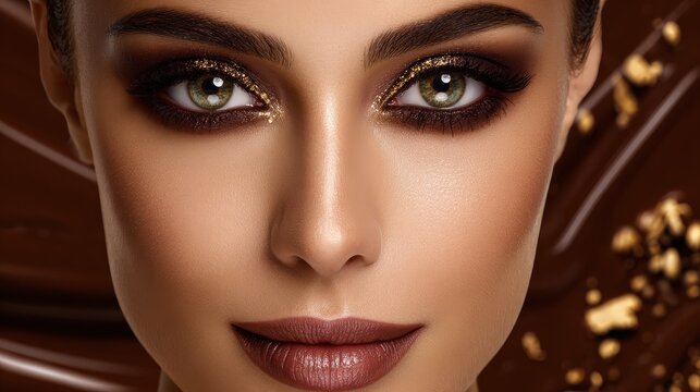 Elegant Chocolate Makeup Look with Gold Accents and Smokey Eyes