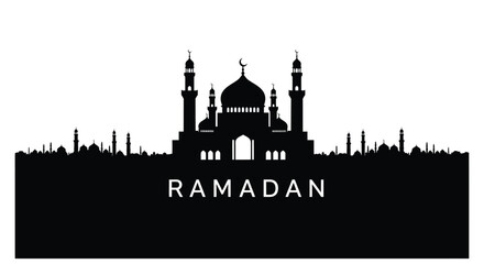 Ramadan mosque silhouette with minarets and dome on white background © Sourav