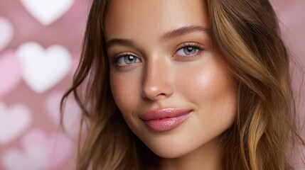 Obraz premium Beautiful Romantic Valentine's Day Portrait with Hearts Background