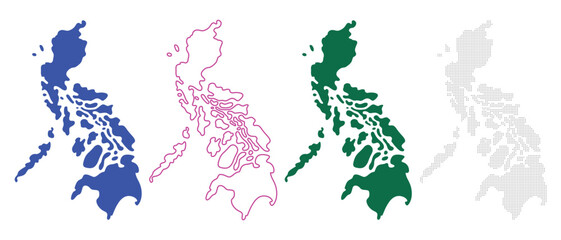 Obraz premium Philippines Map Silhouettes in Blue, Pink, Green, and Dotted Gray