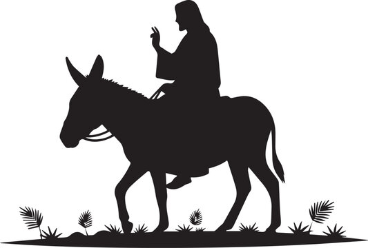 Jesus riding donkey silhouette illustration vector for palm sunday christian holiday theme