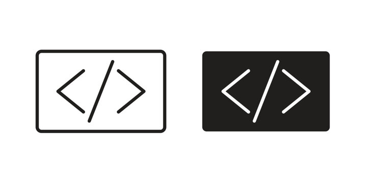 Web Code icons in simple black style symbol sign for apps and website