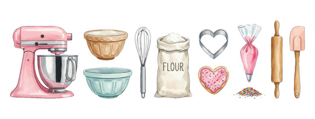 Custom vertical slats for kitchen with your photo Watercolor baking essentials and ingredients collection