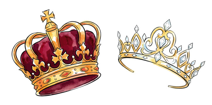 Two crowns golden and silver decorated with gems