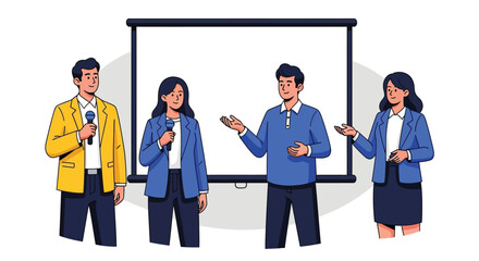 Four people standing in front of a projector screen