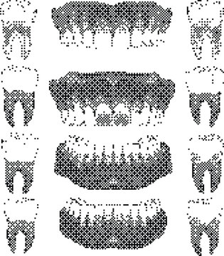 Pixelated Bitmap mouth icons dithered texture retro aesthetic digital noise Y2K asset isolated on transparent background vector illustration design projects.