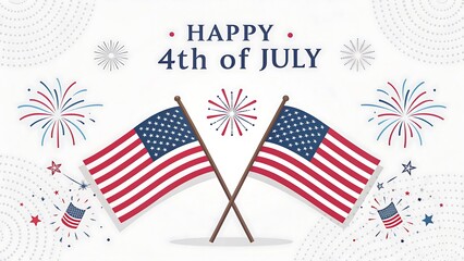 Obraz premium American flags crossed with fireworks for 4th of July celebration poster background minimal design